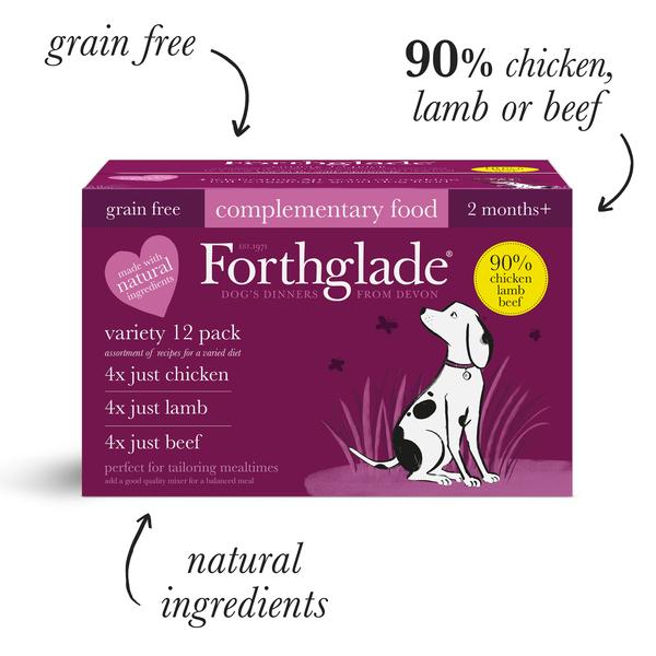 Just chicken, lamb & beef natural wet dog food - variety pack (395g)