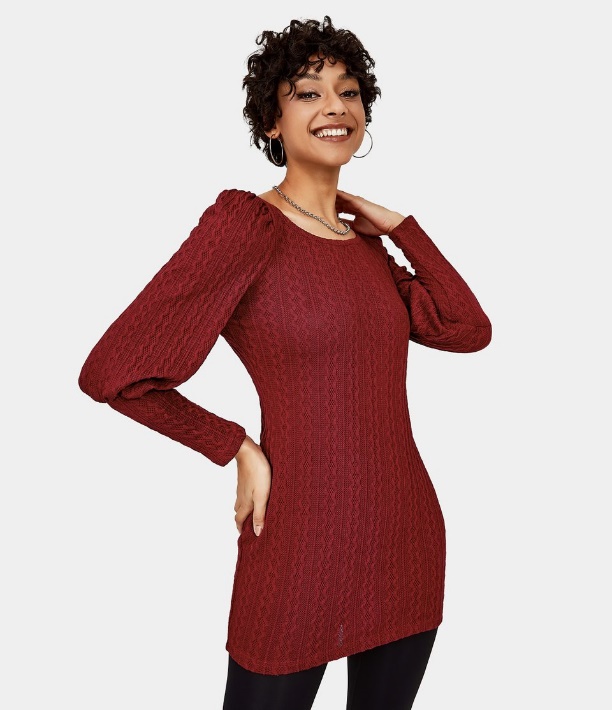 Bishop Sleeve Plain Sweater Dress