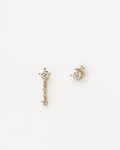 Diamonds and Yellow Gold Asymetric Studs - 18K solid yellow gold