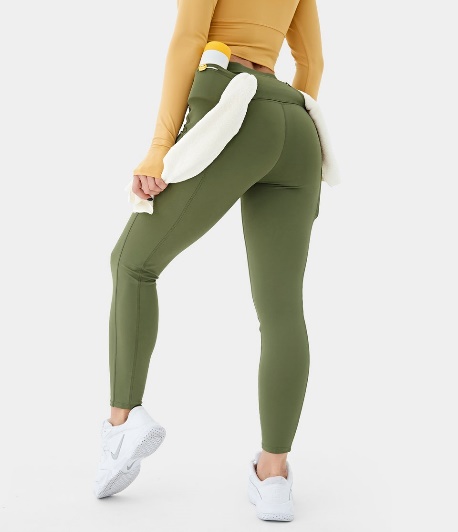 High Waisted Back Pocket Layering Loop Plain Full Length Leggings