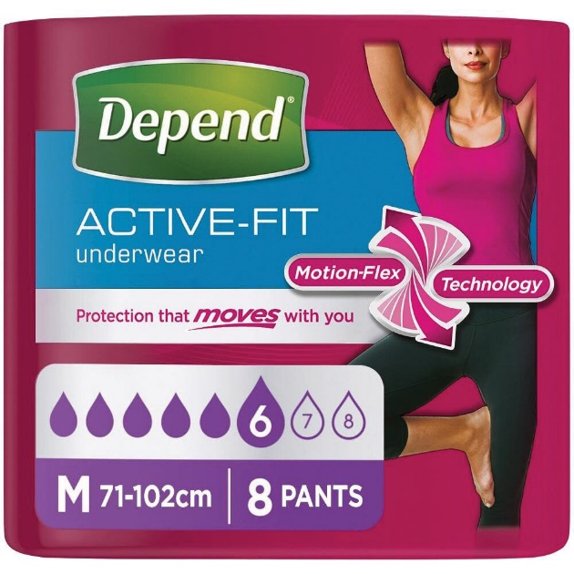 Depend Active-fit Underwear for Women Medium | Pack of 8