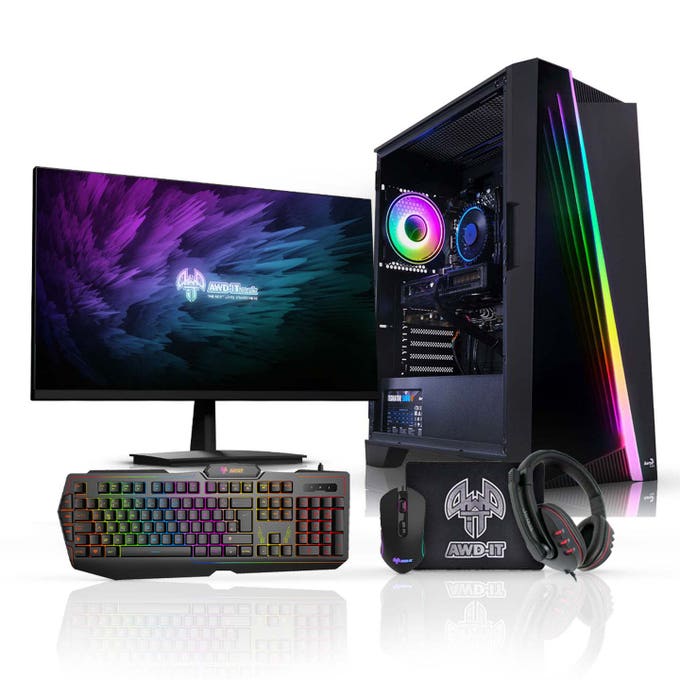 AWD Mirage Intel i3 12100F Quad Core 4.3GHz Radeon RTX 6500 XT 4GB PC Monitor Package for Gaming
