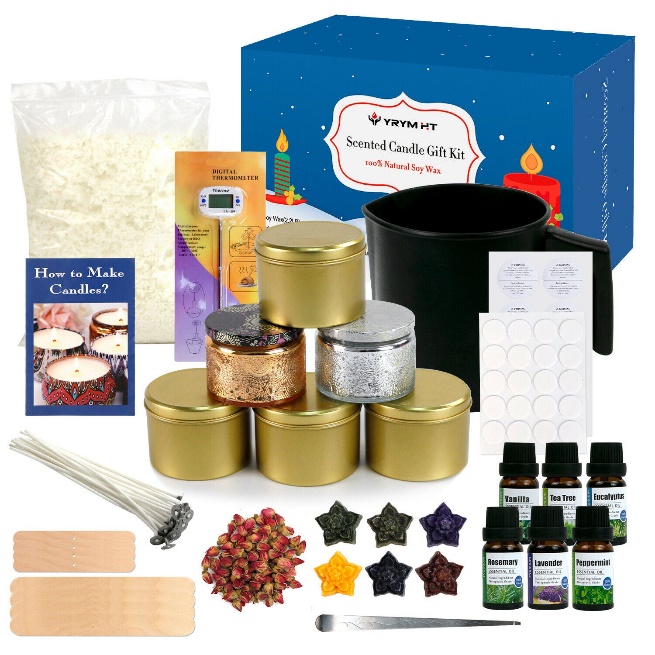 Luxury Candle Making Kit 2.2lb Soy Wax, Thermometer, Tins, Wicks Gift