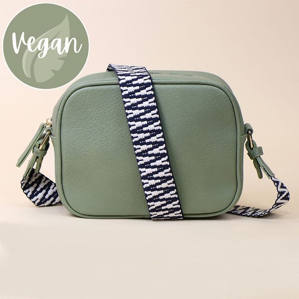Pom Vegan Leather Striped Strap Camera Bag Green 1