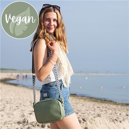 Pom Vegan Leather Striped Strap Camera Bag Green 2
