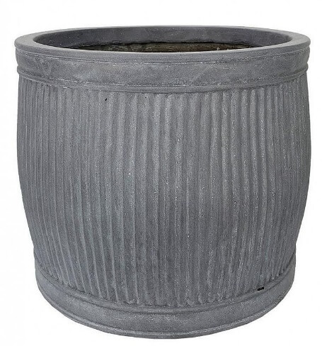 Vertical Ribbed Vintage Style Grey Barrel Round Planter by IDEALIST Lite H20 L24 W24 cm, 9 ltrs Cap.