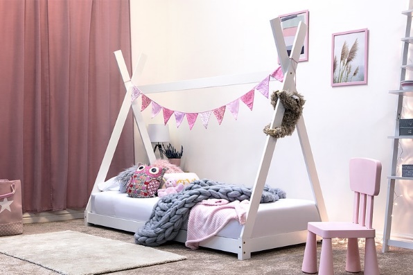 Tent / Teepee Style White Pine Wooden Kids Bed Frame - Single