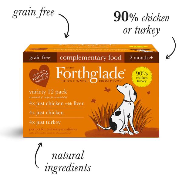 Just chicken, chicken with liver & turkey natural wet dog food - variety pack (395g)
