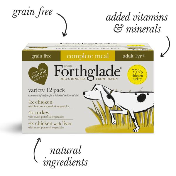 Turkey, chicken & chicken with liver natural wet dog food - variety pack (12x395g)