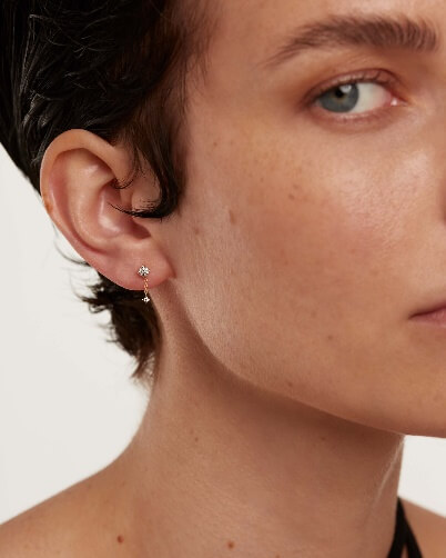 Diamonds and Yellow Gold Asymetric Studs - 18K solid yellow gold