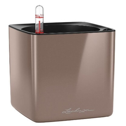 LECHUZA CUBE Glossy 14 Winteredition Smoky Diamond HighGloss Poly Resin Table Self-watering Planter H14 L14 W14 cm, 1.4 ltrs Cap.
