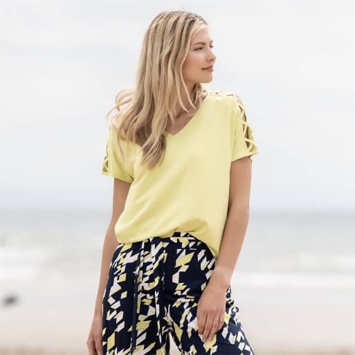 Marble V-Neck Top With Criss Cross Detail Lime 1