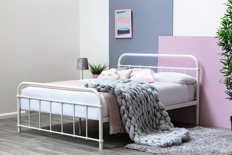 Henley Victorian Hospital Style White Metal Bed Frame - Single / Double / King Size