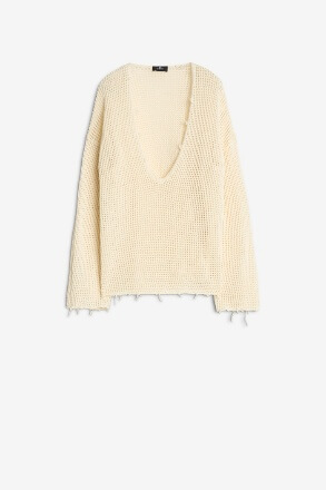 DEEP V NECK PULLOVER COTTON ECRU