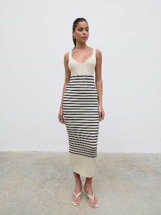 Maria Stripe Knit Midaxi Dress - Cream and Navy