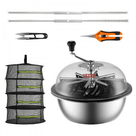 VEVOR 482.6 mm Harvester Manual Trimmer Leaf Bowl Trimmer with Mesh Bag and 3 Types of Stainless Steel Blades for Cutting Wet/Dry Plants Tumble Cutter Bowl Harvester Grow