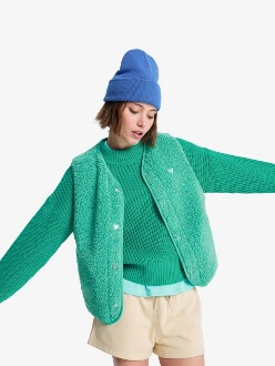 0 Iconic Town - Women's Sherpa Fleece Vest Green ERJPF03235 Roxy