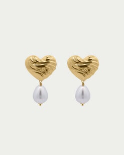 Pair of Bold Pearl Heart Earrings