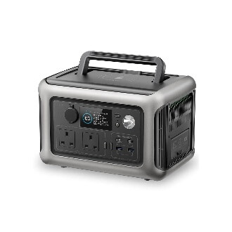 ALLPOWERS R600 Portable Power Station compact gray device with digital display, multiple outlets, and carrying handle for outdoor use