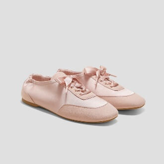 Square-Toe Lace-Up Satin Sneakerina (Cristina), PEACH BLUSH, EU39 | VIVAIA