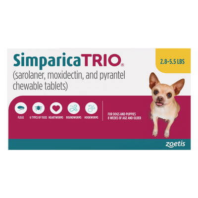 Simparica TRIO for Dogs 2.8-5.5 lbs (Yellow)