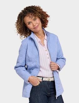 Mock Quilt Concealed Hood Zip Jacket - Blue