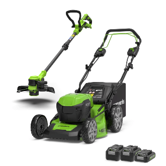 POWERALL 48V (24V x 2) Self-Propelled Lawnmower 46cm + Grass Trimmer 30cm Kit