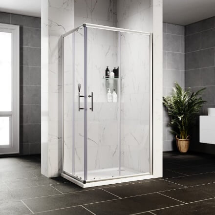 900x700mm Corner Entry Shower Enclosure | 6mm Framed Sliding Doors - ELEGANT SHOWERS UK