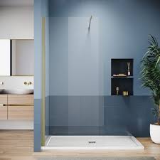 ELEGANT Shower Screen Brushed Gold Walk-In Shower Enclosure 8mm Easy-Clean Glass Wet Area Shower Screen Panel, 900mm