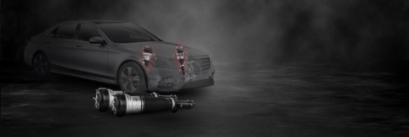 Luxury saloon with highlighted front air struts and a pair of replacement air struts