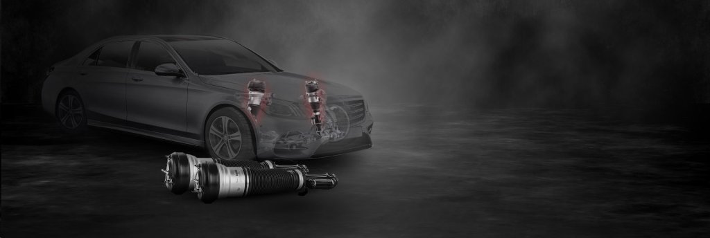Luxury saloon with highlighted front air struts and a pair of replacement air struts