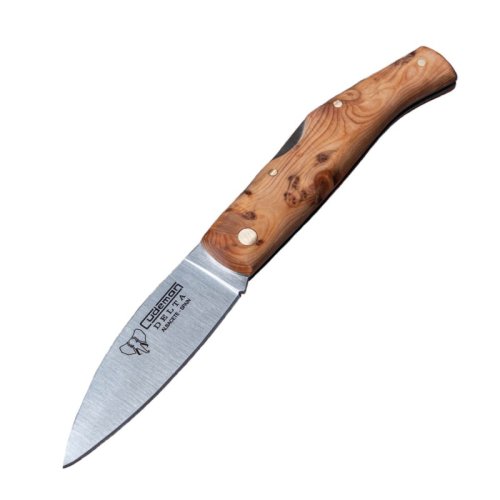 Cudeman Delta folding pocket knife with an aromatic juniper wood handle