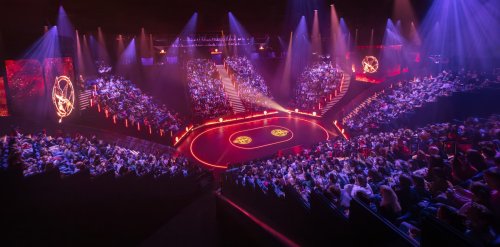 The Troubadour Canary Wharf Theatre auditorium lit up for The Hunger Games: On Stage