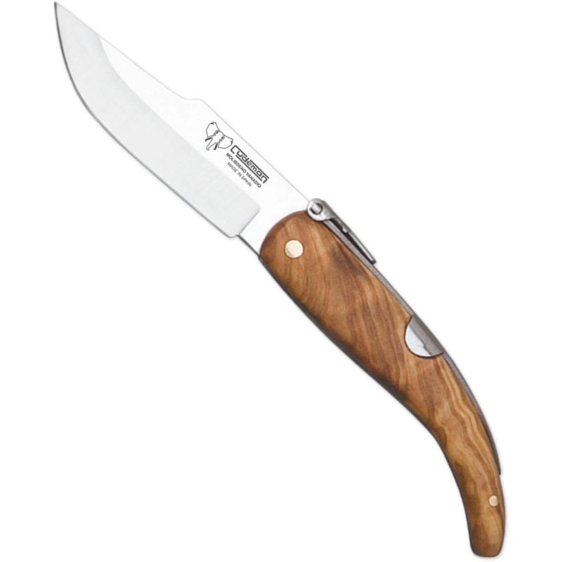 Cudeman 380-L Albacete-style folding knife with a curved wooden handle