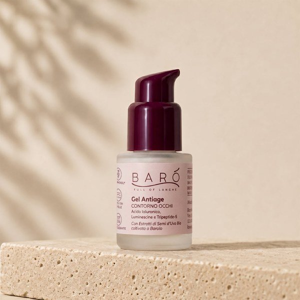 Baro Gel Antiage Contorno Occhi anti-ageing eye contour gel in a bottle with a burgundy pump