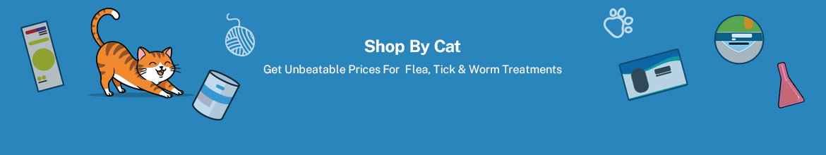 BudgetVetCare shop by cat banner showing a cat and pet care products
