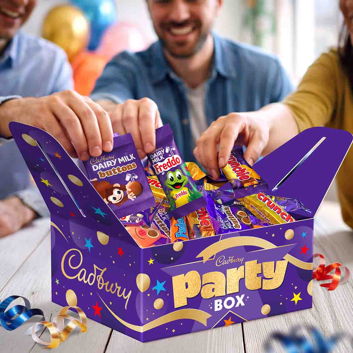 Cadbury Treatsize Chocolate Party Box with Freddo, Twirl, Crunchie, Fudge and Buttons treat-size bars