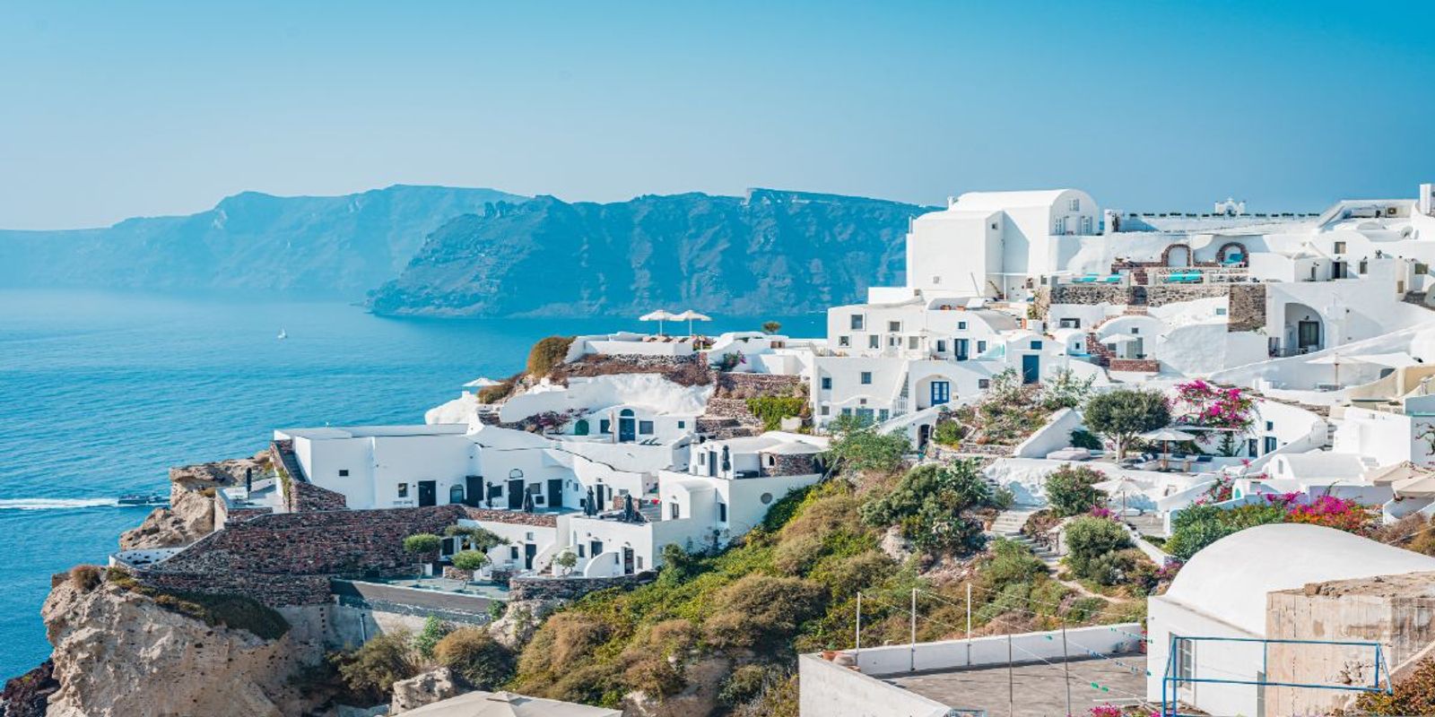 Whitewashed village overlooking the sea in Santorini