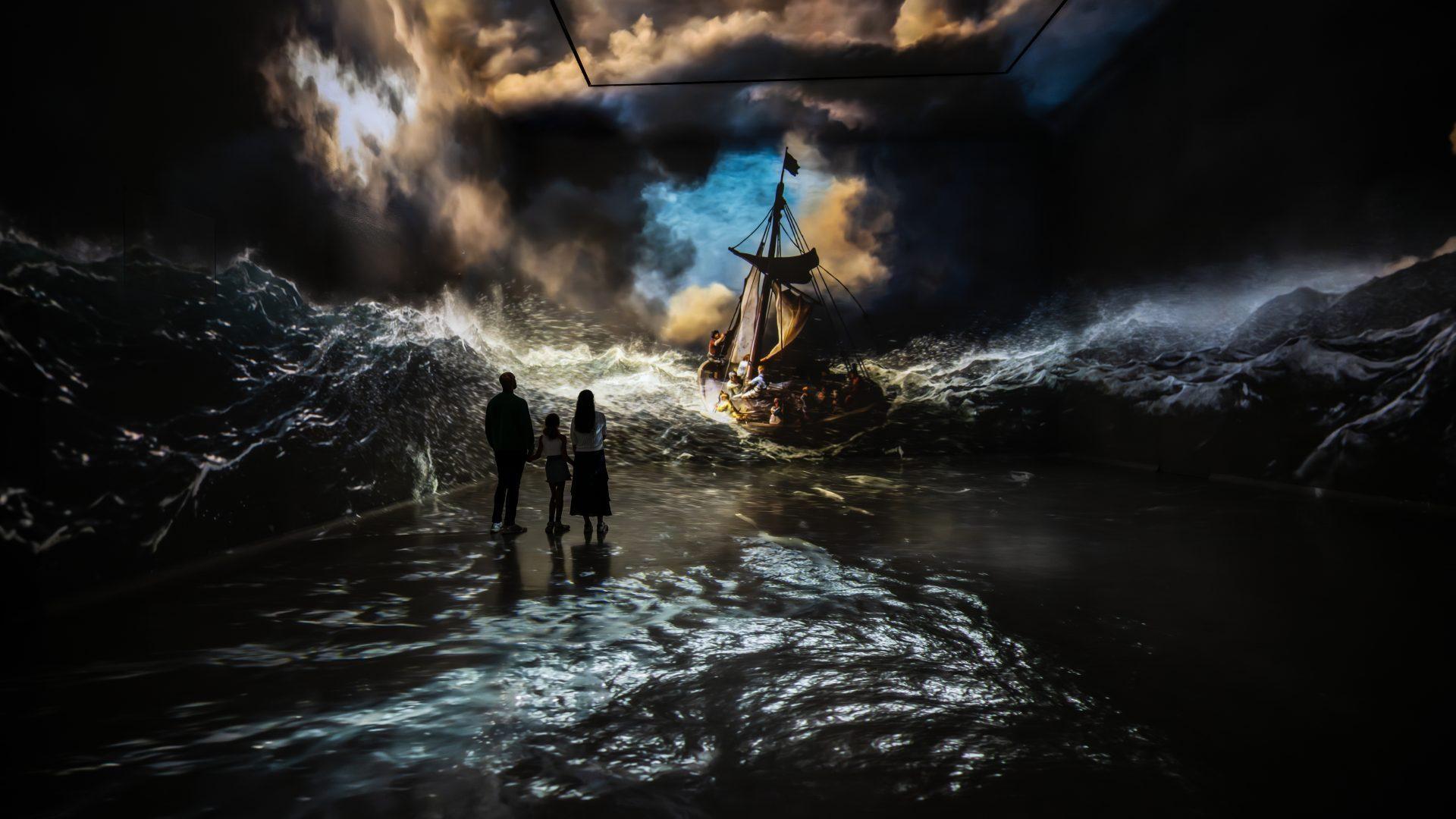 Rembrandt's Storm on the Sea of Galilee projected at immersive scale