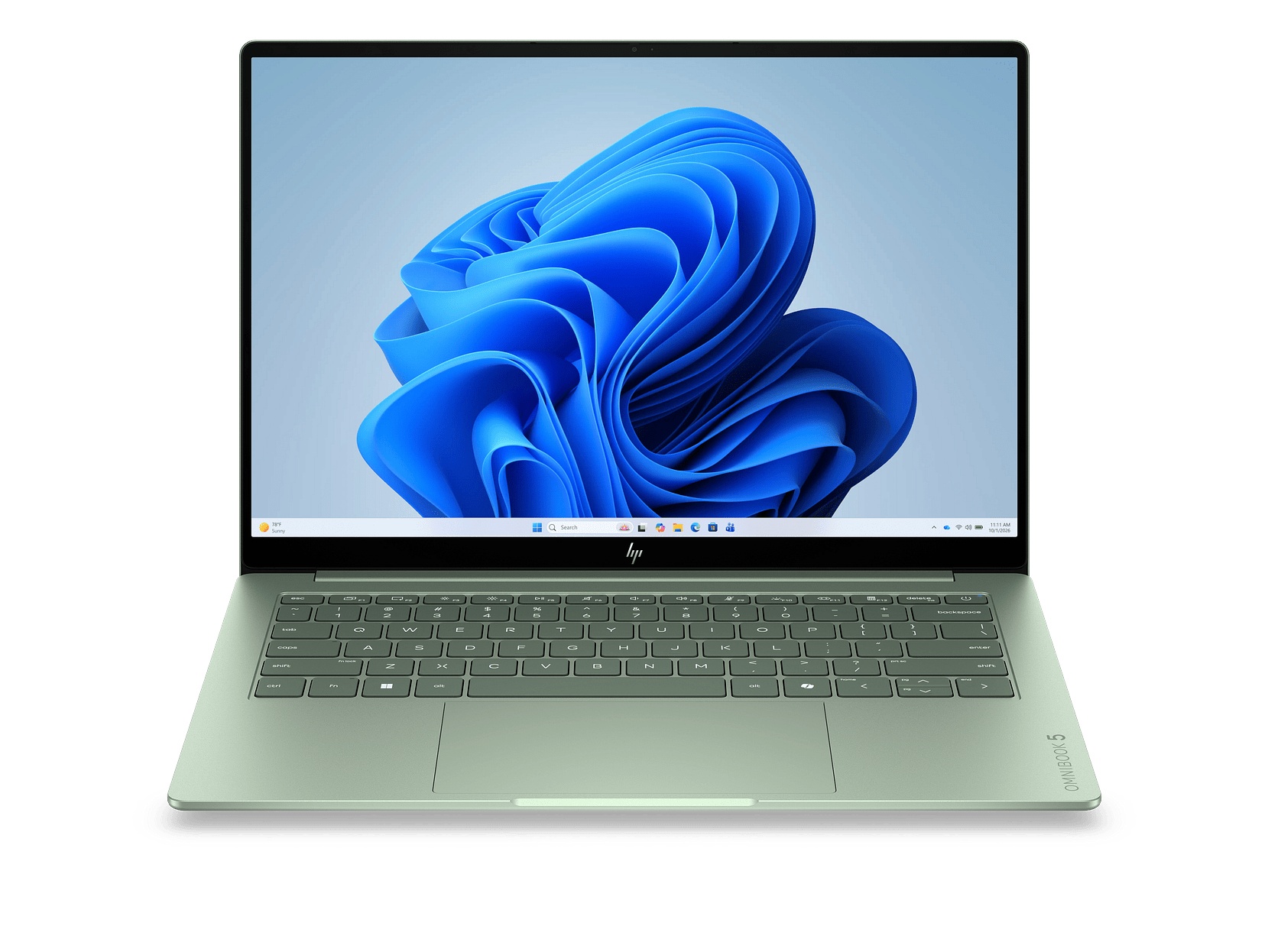 HP OmniBook 5 14-inch laptop in a soft green finish