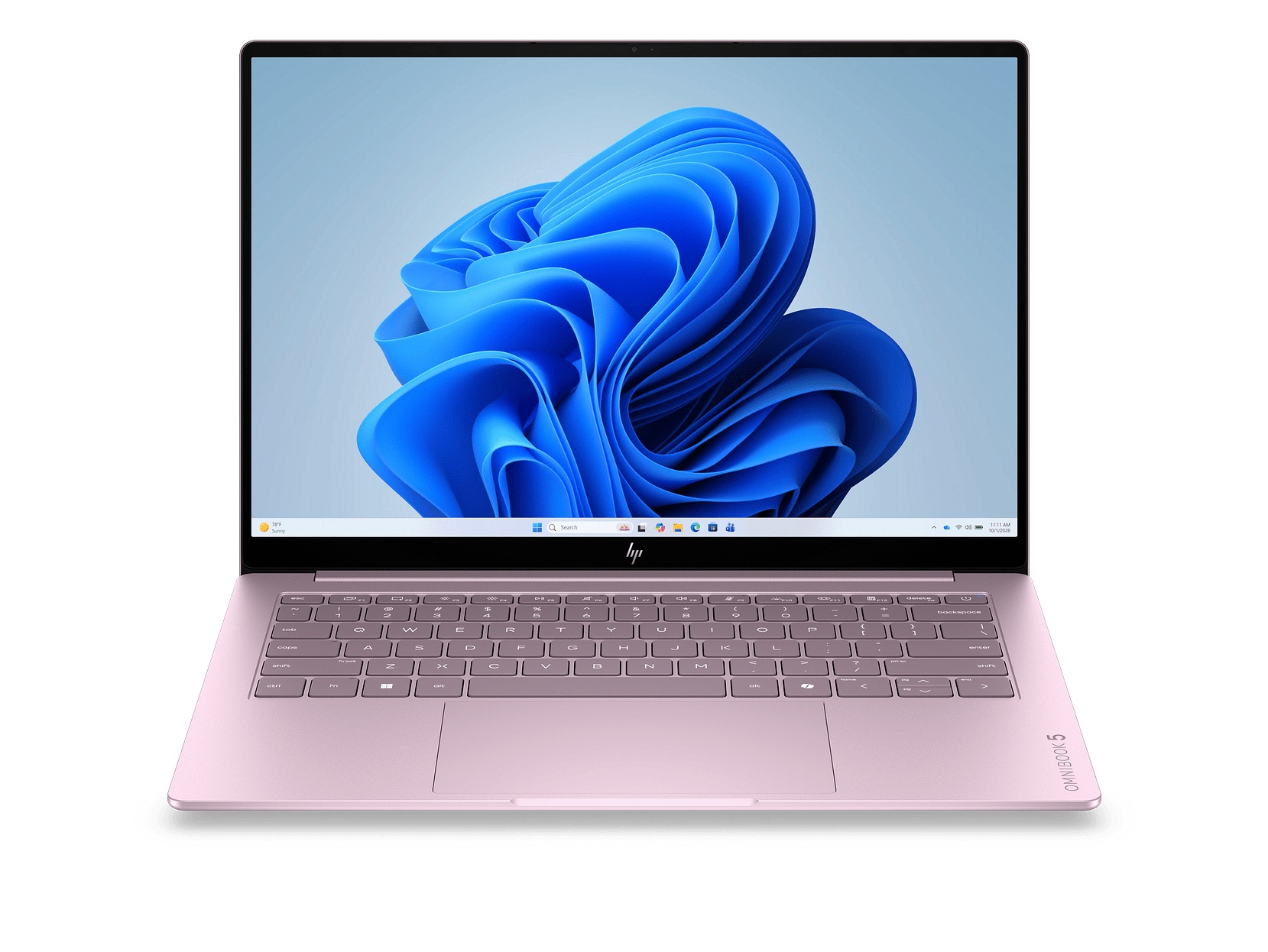 HP OmniBook 5 14-inch laptop in a soft pink finish
