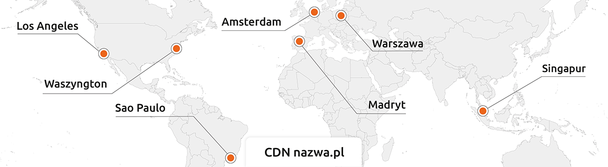 Map of nazwa.pl CDN locations around the world