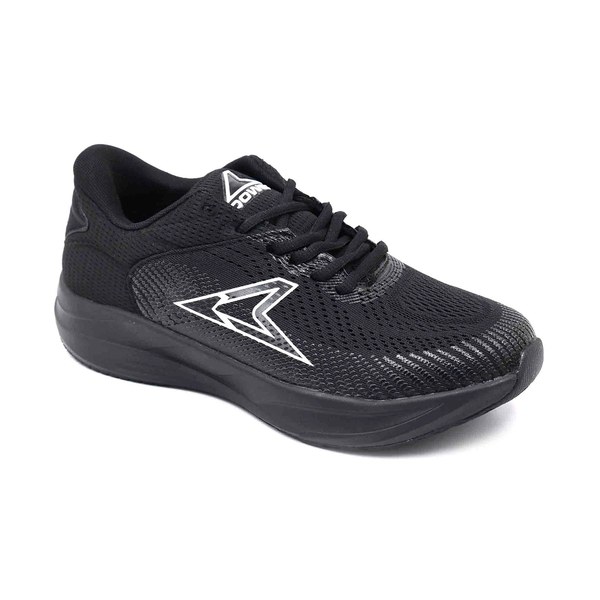 Black Power running shoe with a breathable knit mesh upper